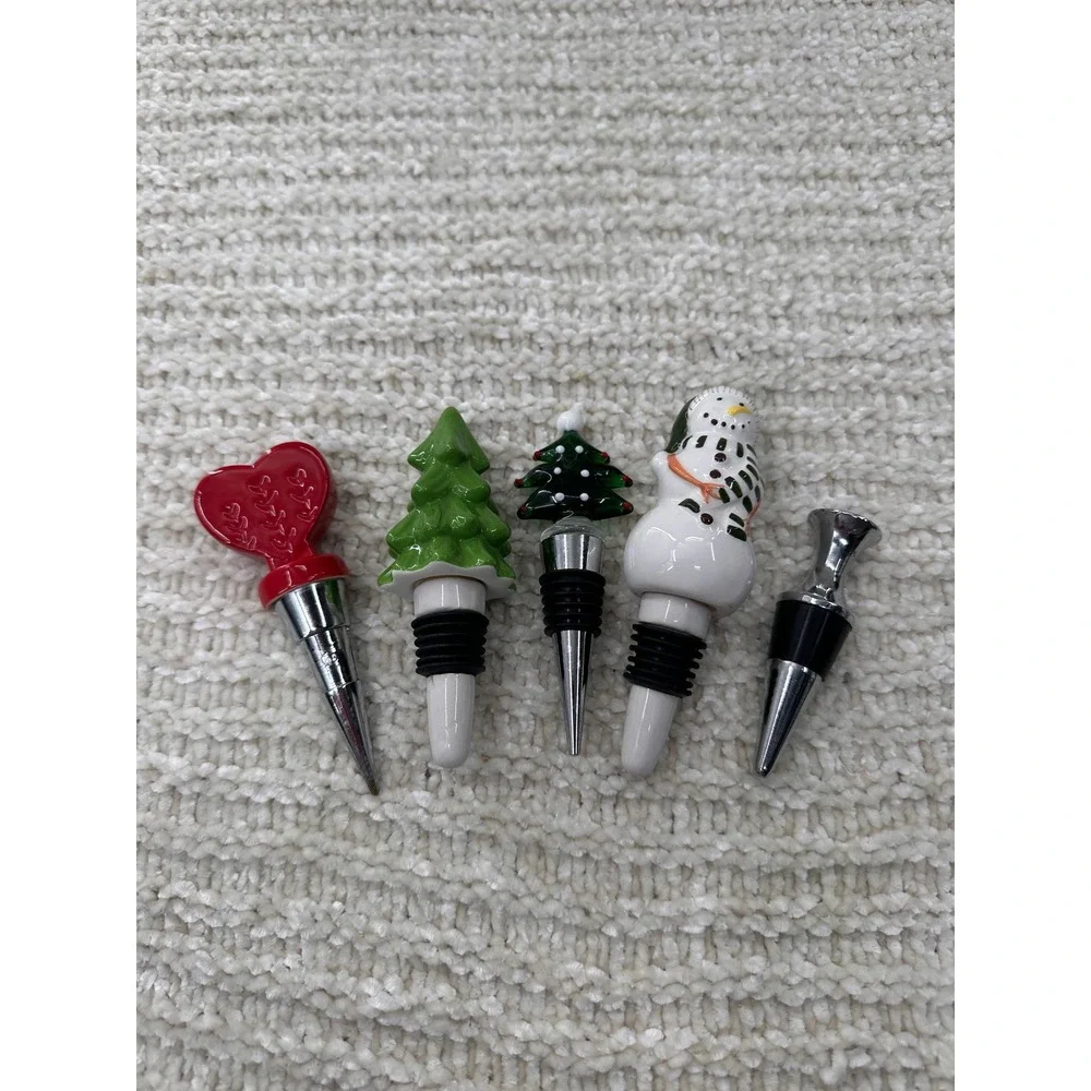 Cuisinart Wine Bottle‎ Stopper Set Christmas Snowman Tree Heart Holiday Barware